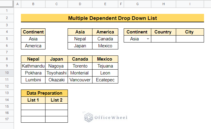 Prepare Data for 1st Dependent Drop Down List